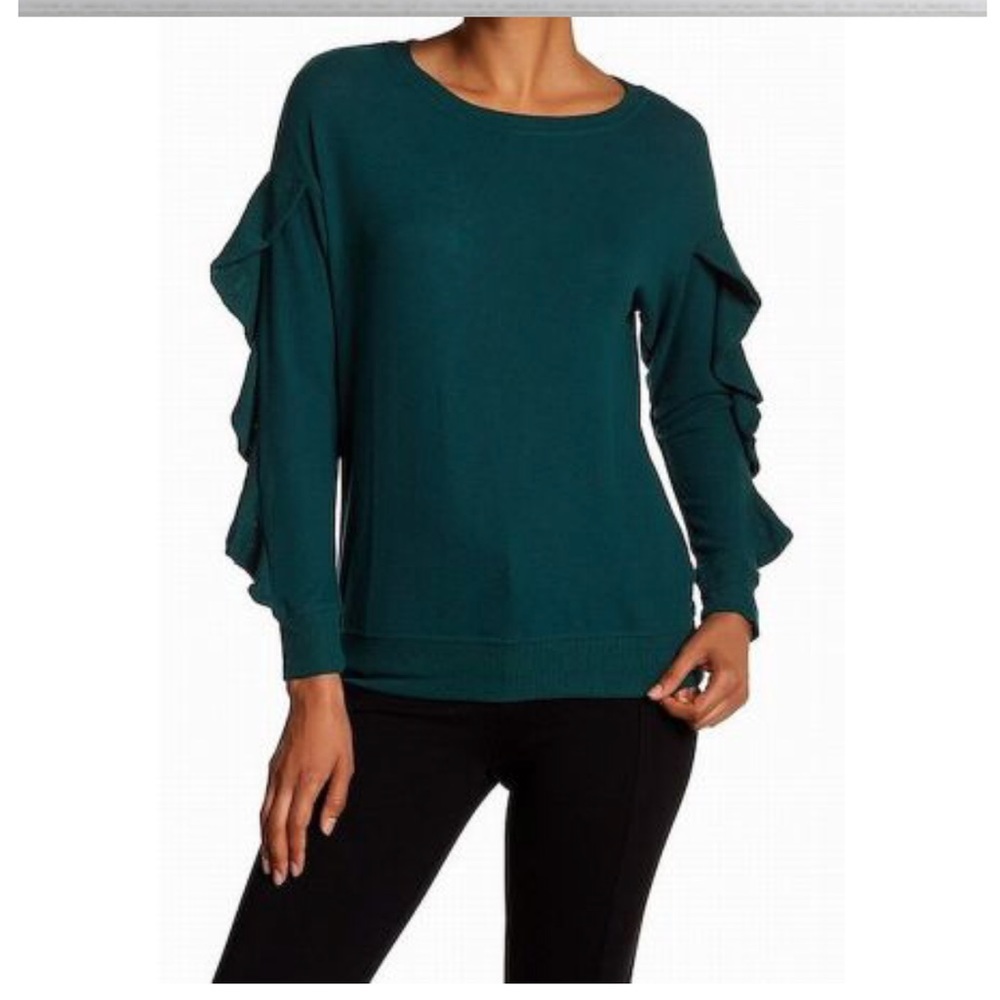 NWOT Harlowe & Graham Green Ruffle Sleeve Sweater